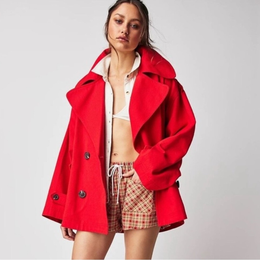 Free People Women's Red Double-Breasted Jacket